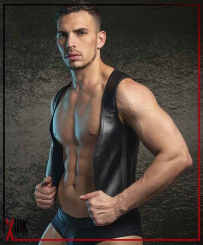 LEATHER VEST HORNY DUDE BLACK
